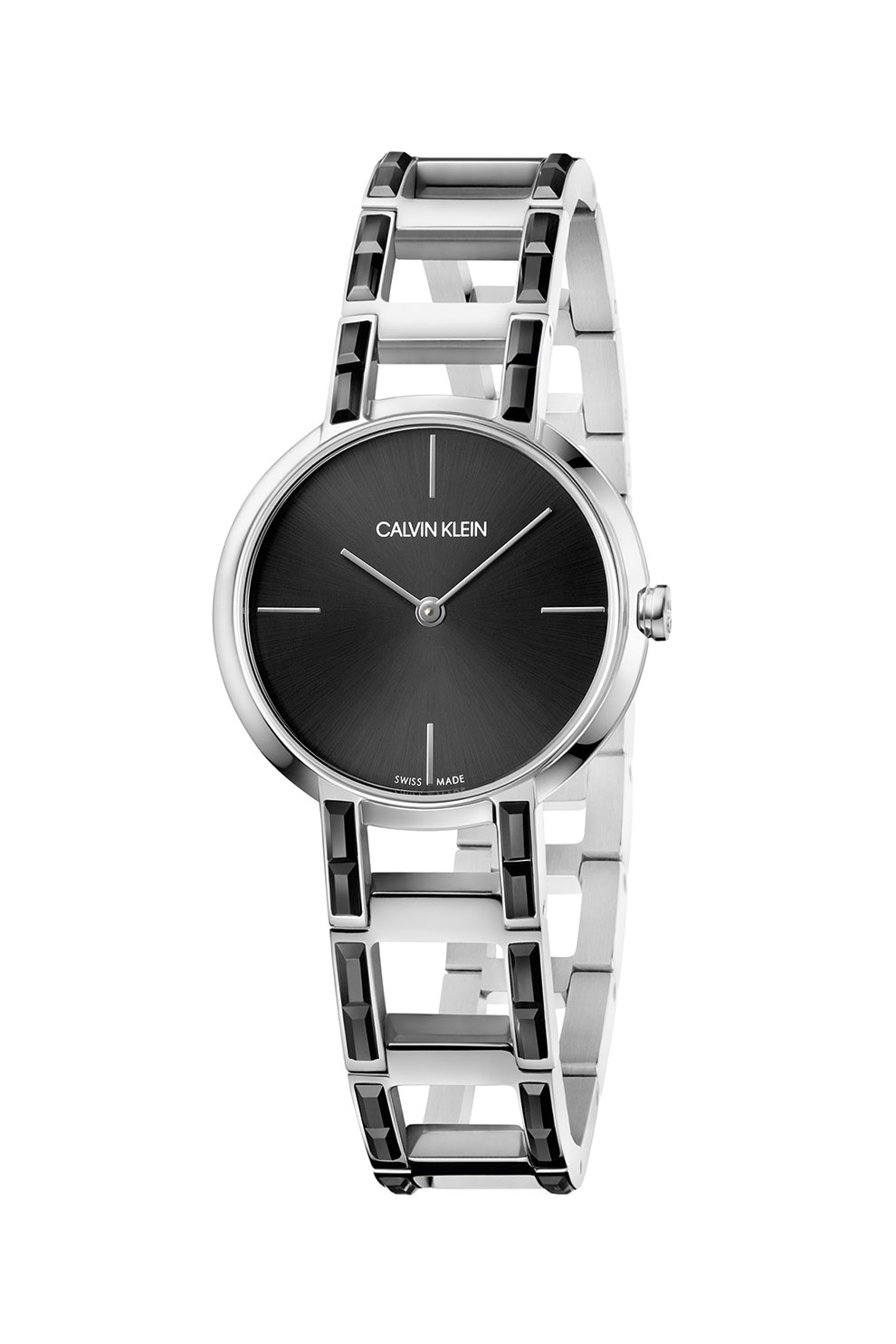 Calvin Klein, Ceas din otel inoxidabil cu cristale, Argintiu/Negru