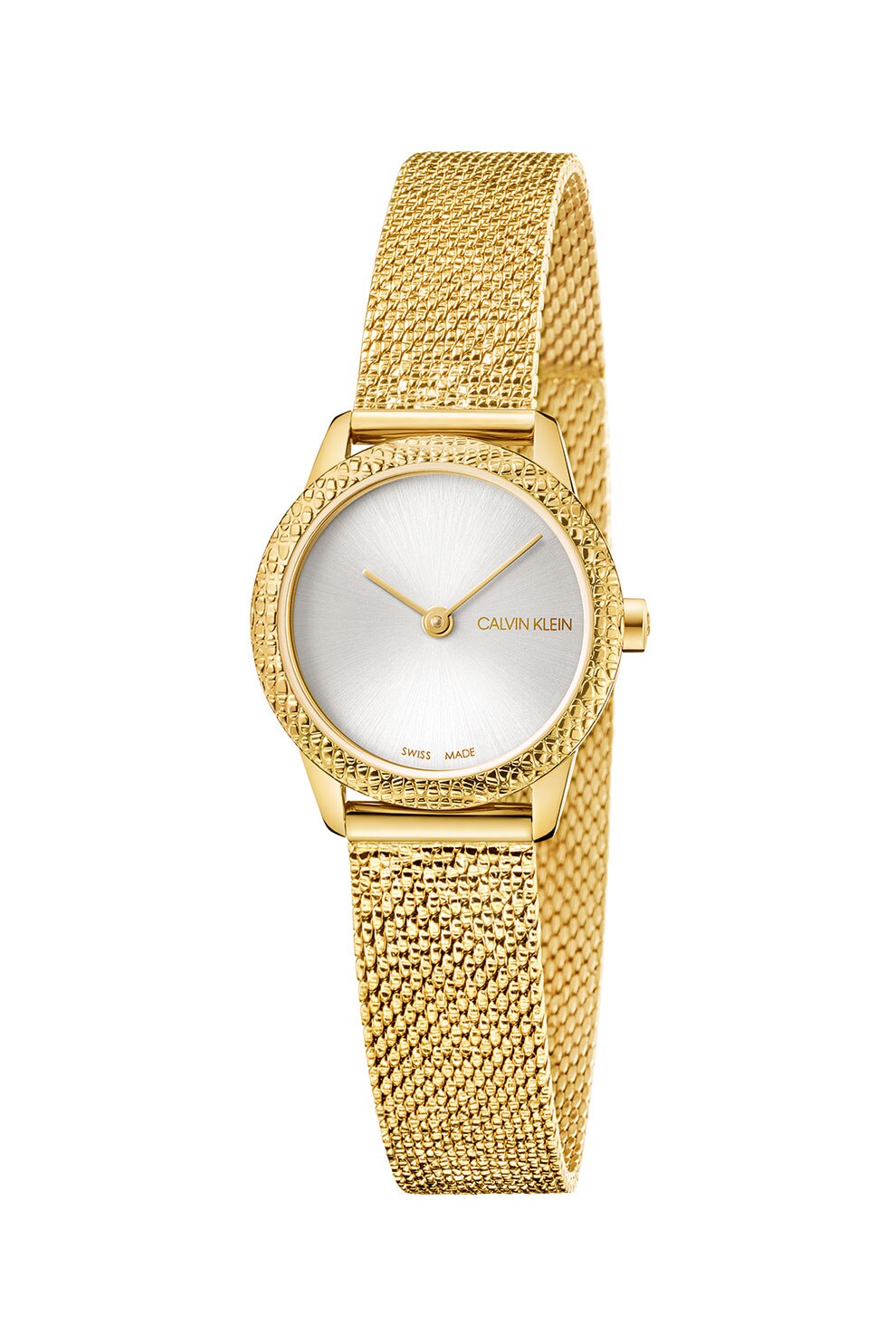 Calvin Klein, Ceas rotund cu bratara cu model plasa, Auriu