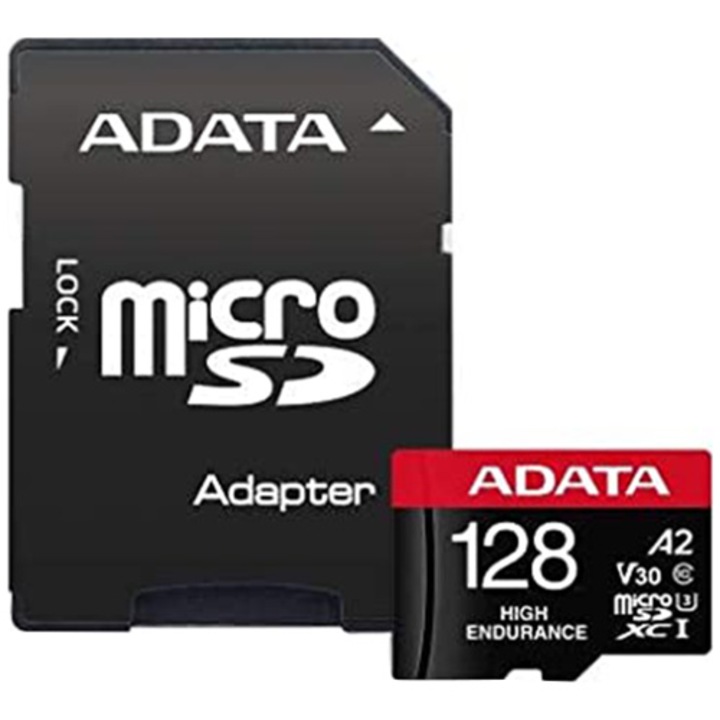 Card de memorie ADATA Endurance, MicroSDXC, 128GB, UHS-I V30, 100MB/s, Class 10 + Adaptor