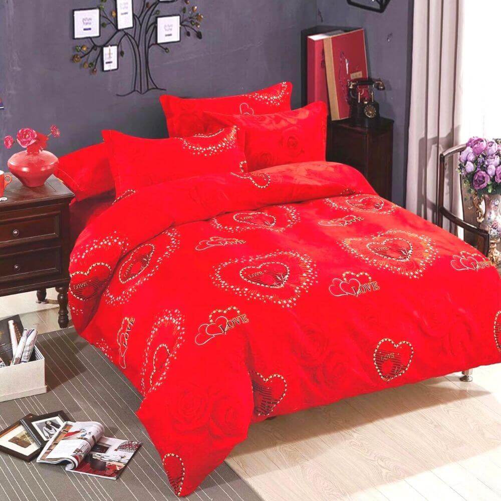 Lenjerie de Pat din Finet Satinat cu 2 Fete, 6 Piese, Pat 2 Persoane, Love