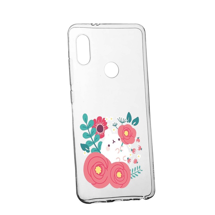 Husa Rabbit in flowers, pentru Huawei P20 Lite, rezistenta la uzura, anti-alunecare, din silicon Premium, 686