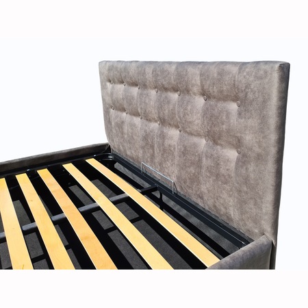 Pat Kring Sensation, 212x172x105 suprafata dormit 160x200 cm, lada depozitare, stofa culoare gri inchis