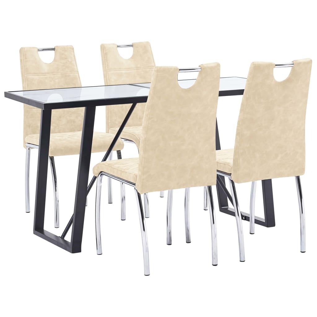 Set mobilier de bucatarie cu 5 piese, vidaXL, Piele artificiala, 140 x 70 x 75 cm, Crem