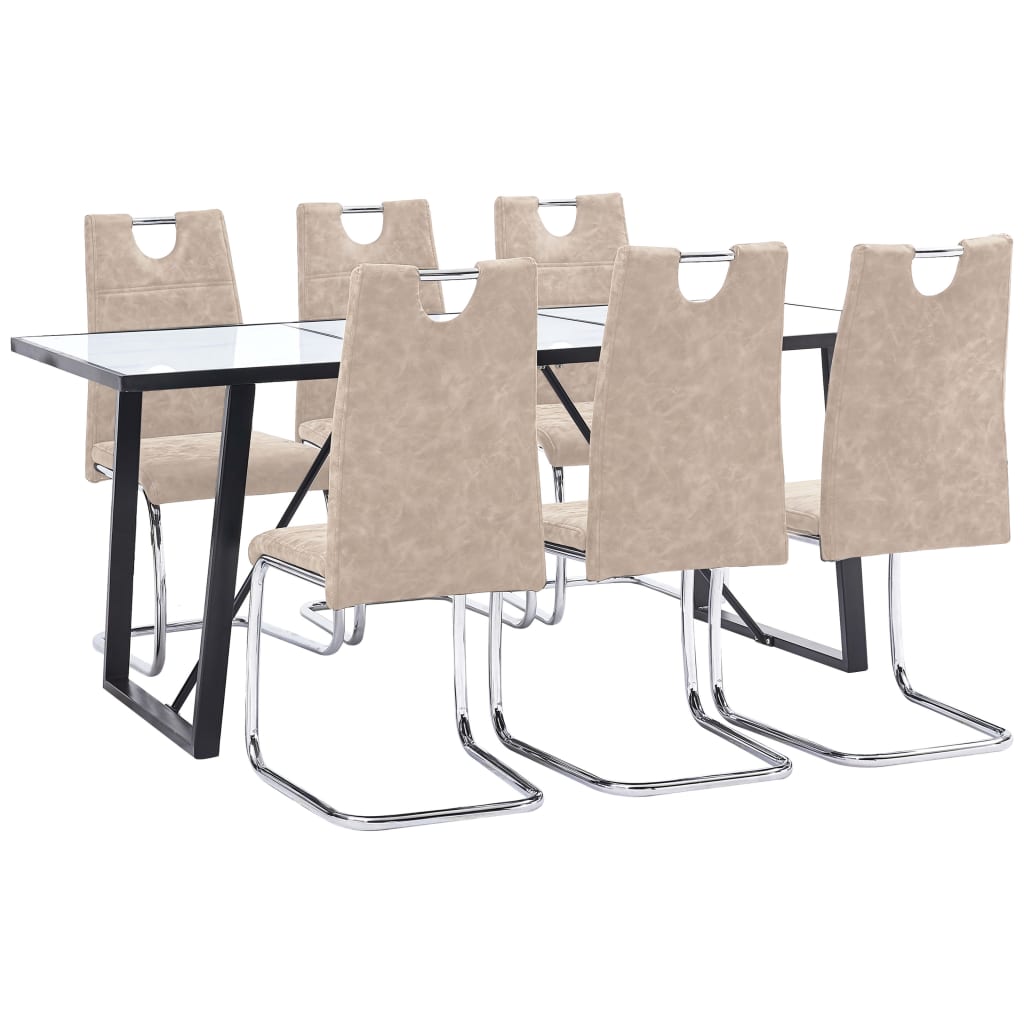 Set mobilier de bucatarie cu 7 piese tapitate, vidaXL, Piele artificiala, 180 x 90 x 75 cm, Crem