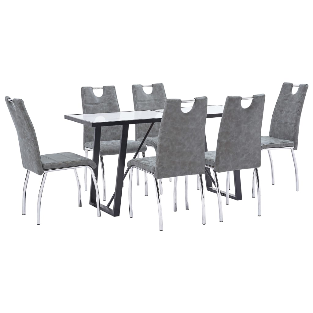 Set mobilier de bucatarie cu 7 piese, vidaXL, Piele artificiala, 140 x 70 x 75 cm, Gri inchis