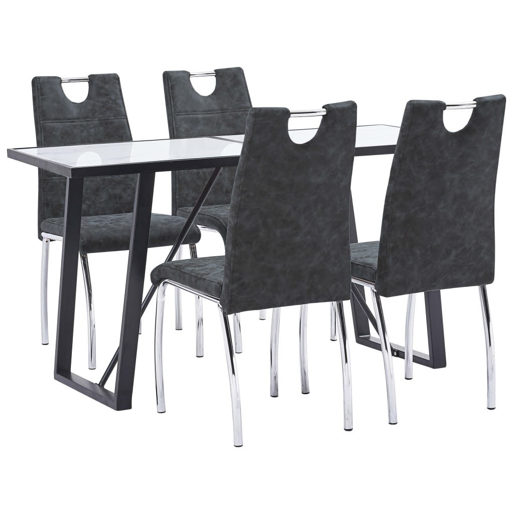 Set mobilier de bucatarie cu 5 piese, vidaXL, Piele artificiala, 140 x 70 x 75 cm, Negru