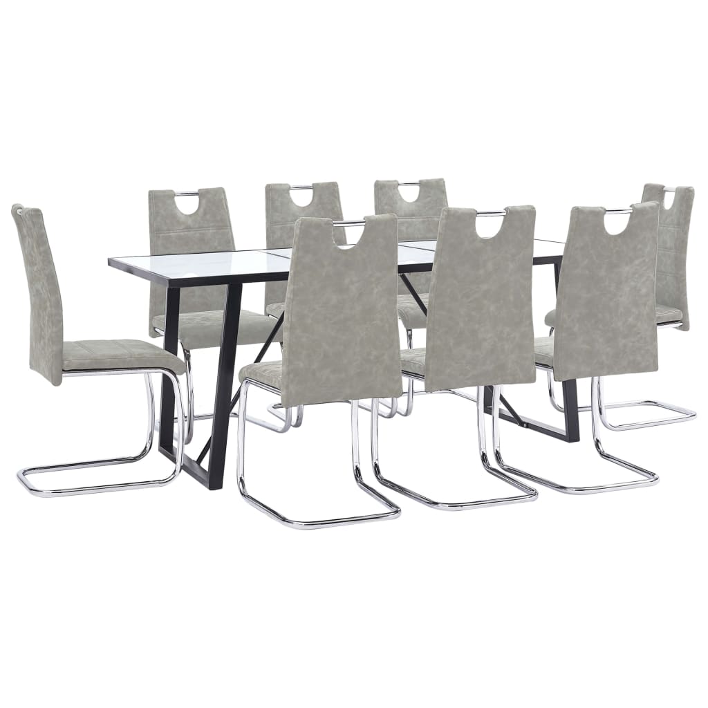 Set mobilier de bucatarie cu 9 piese tapitate, vidaXL, Piele artificiala, 180 x 90 x 75 cm, Gri