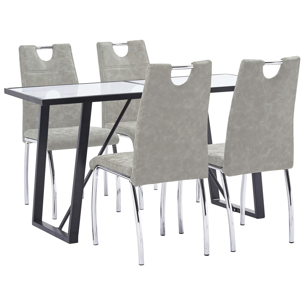 Set mobilier de bucatarie cu 5 piese, vidaXL, Piele artificiala, 140 x 70 x 75 cm, Gri
