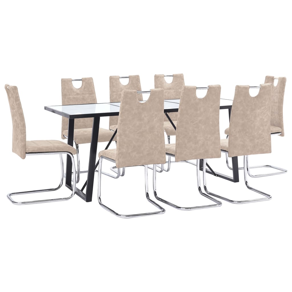Set mobilier de bucatarie cu 9 piese tapitate, vidaXL, Piele artificiala, 180 x 90 x 75 cm, Crem
