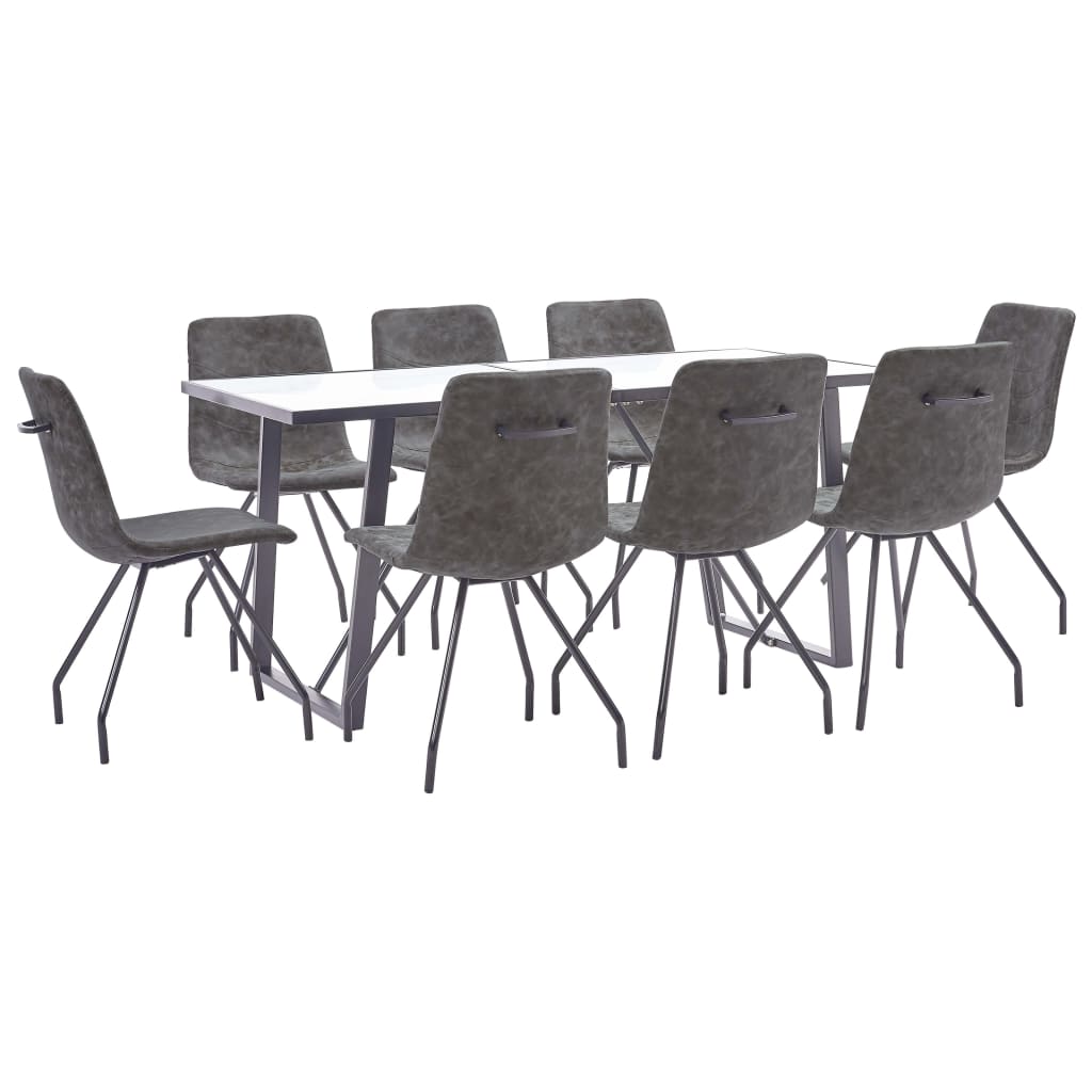 Set mobilier de bucatarie cu 9 piese tapitate vidaXL, Piele artificiala, 160 x 80 x 75 cm, Maro