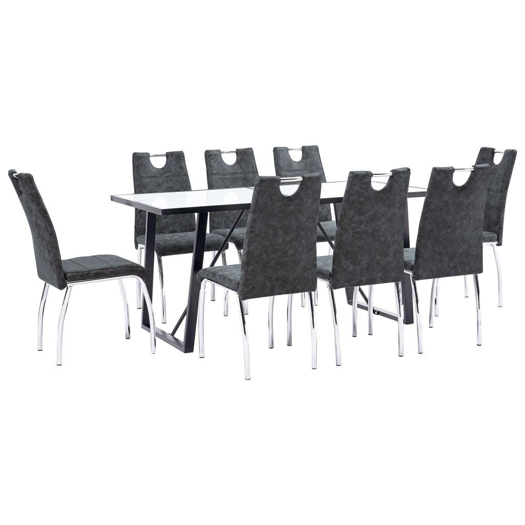 Set mobilier de bucatarie cu 9 piese vidaXL, Piele artificiala, 160 x 80 x 75 cm, Negru