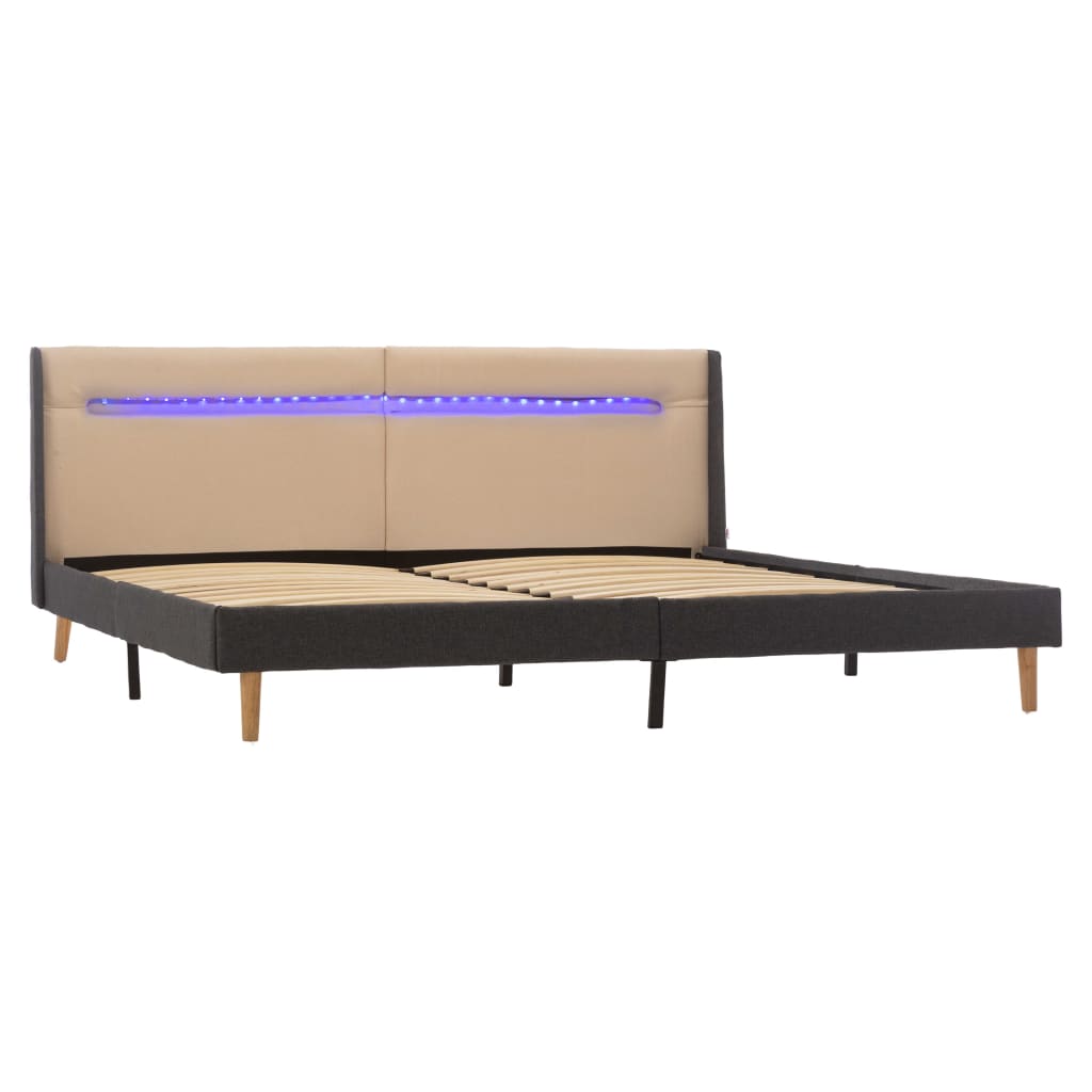 Cadru de pat dublu cu LED, vidaXL- Textil-Lemn, 160 x 200 cm, Crem