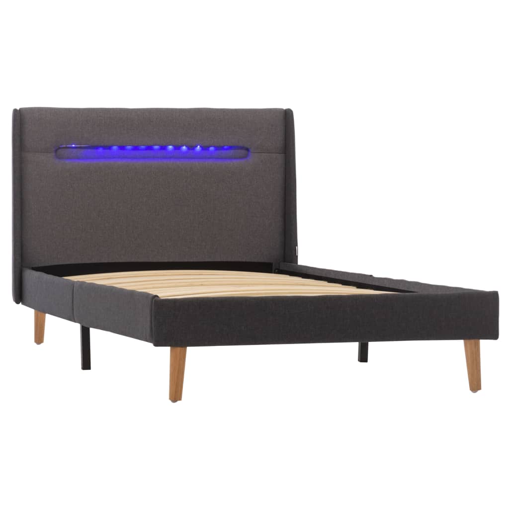 Cadru de pat single cu LED, vidaXL, Textil-Lemn, 100 x 200 cm, Gri