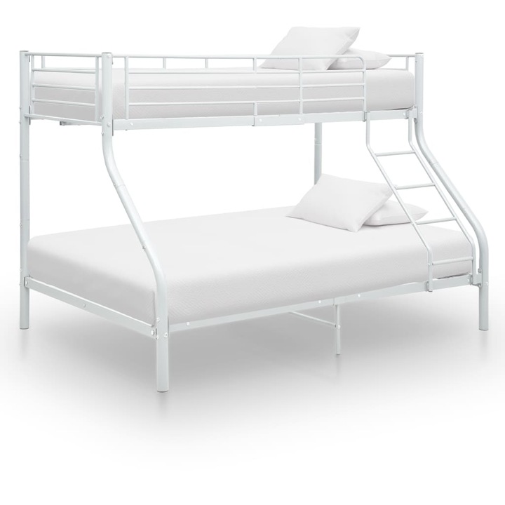Рамка за двуетажно легло vidaXL, бяла, метал, 140x200 см/90x200 см, се сглобява лесно, здрава конструкция, 45.1 Kg