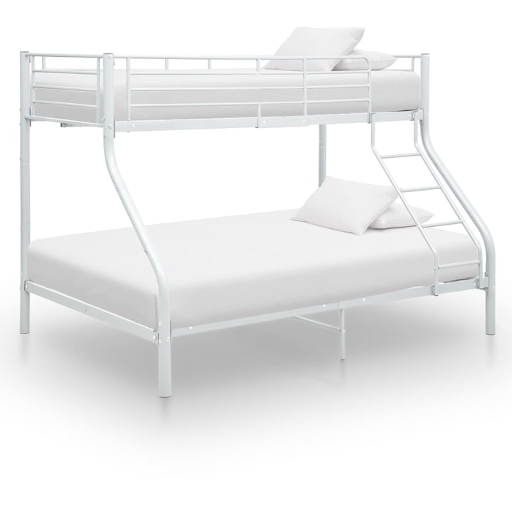 Рамка за двуетажно легло vidaXL, бяла, метал, 140x200 см/90x200 см, се сглобява лесно, здрава конструкция, 45.1 Kg
