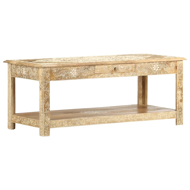 Маса за кафе vidaXL, 110x50x45 см, ръчно рисувана, мангово дърво масив
