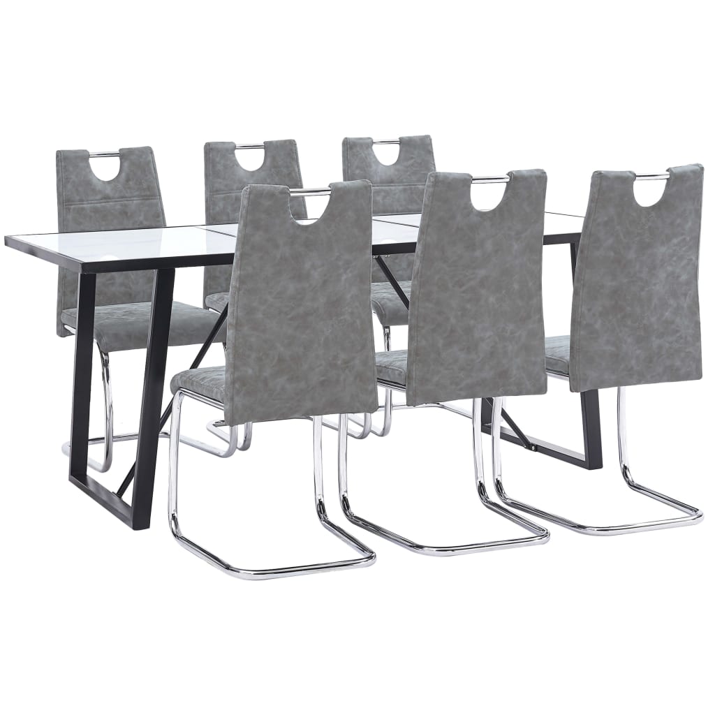Set mobilier de bucatarie cu 7 piese tapitate, vidaXL, Piele artificiala, 180 x 90 x 75 cm, Gri inchis