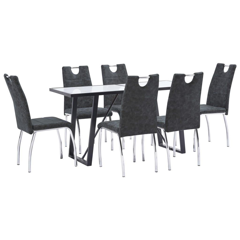 Set mobilier de bucatarie cu 7 piese, vidaXL, Piele artificiala, 140 x 70 x 75 cm, Negru
