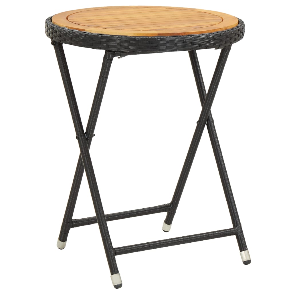 Masa de ceai negru 60 cm poliratan lemn masiv acacia 46205