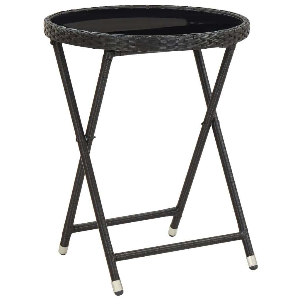 Masa de ceai negru 60 cm poliratan sticla securizata 46203