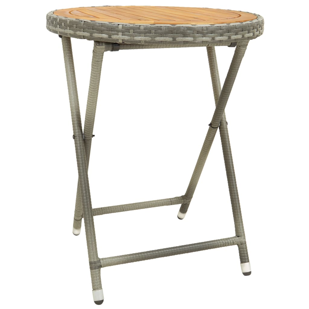 Masa de ceai gri 60 cm poliratan lemn masiv acacia 46206