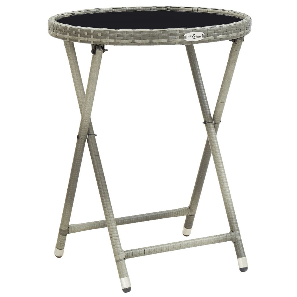 Masa de ceai gri 60 cm poliratan sticla securizata 46204