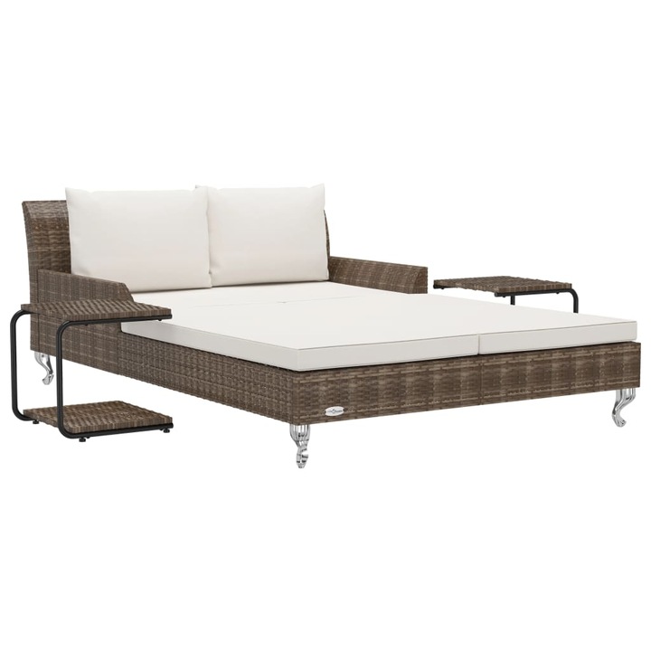 VidaXL 2-személyes barna polyrattan kerti napozóágy párnákkal 200 x 132 x 71 cm 34.56 kg