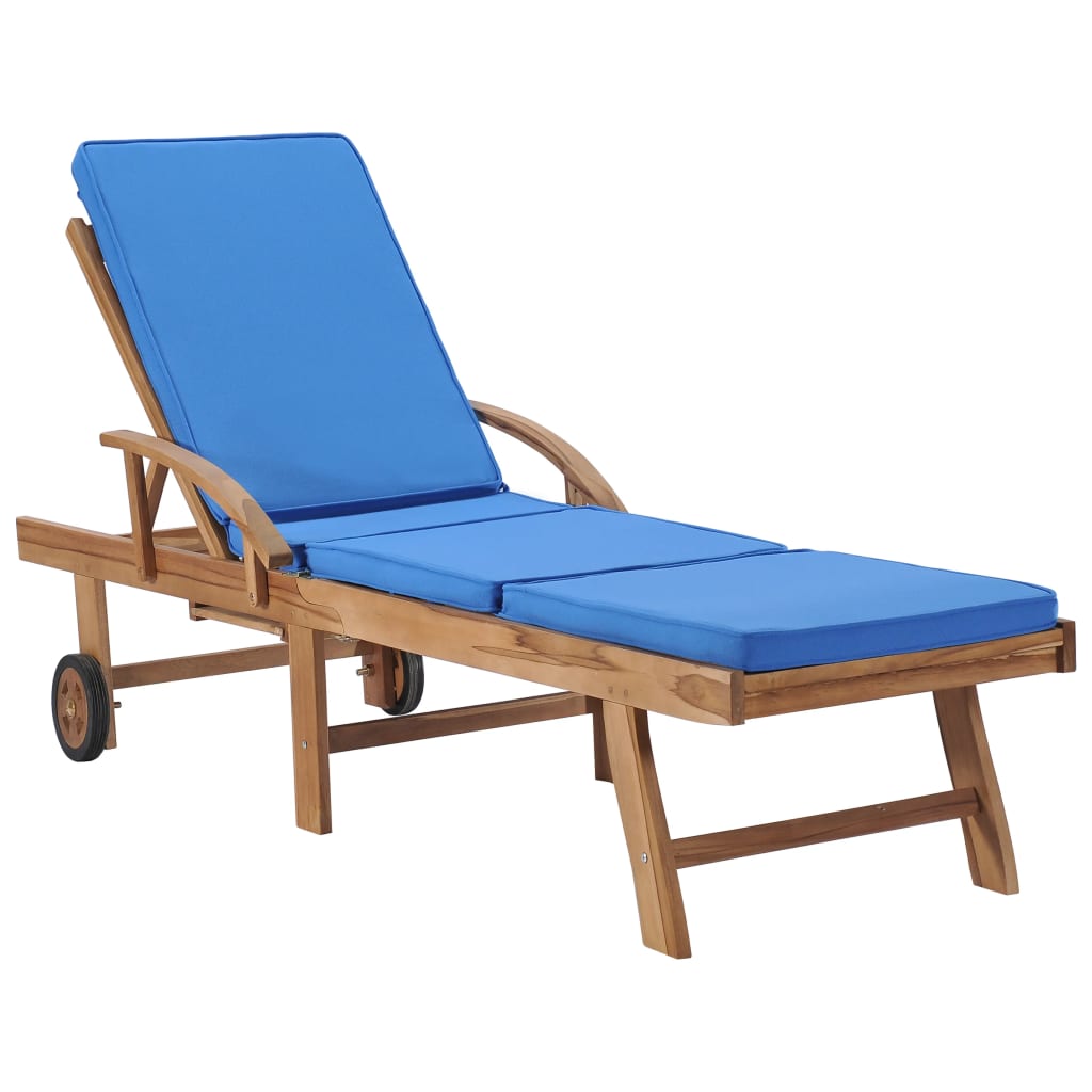 Sezlong cu perna vidaXL, Lemn de tec, 195 x 59,5 x 35 cm Albastru