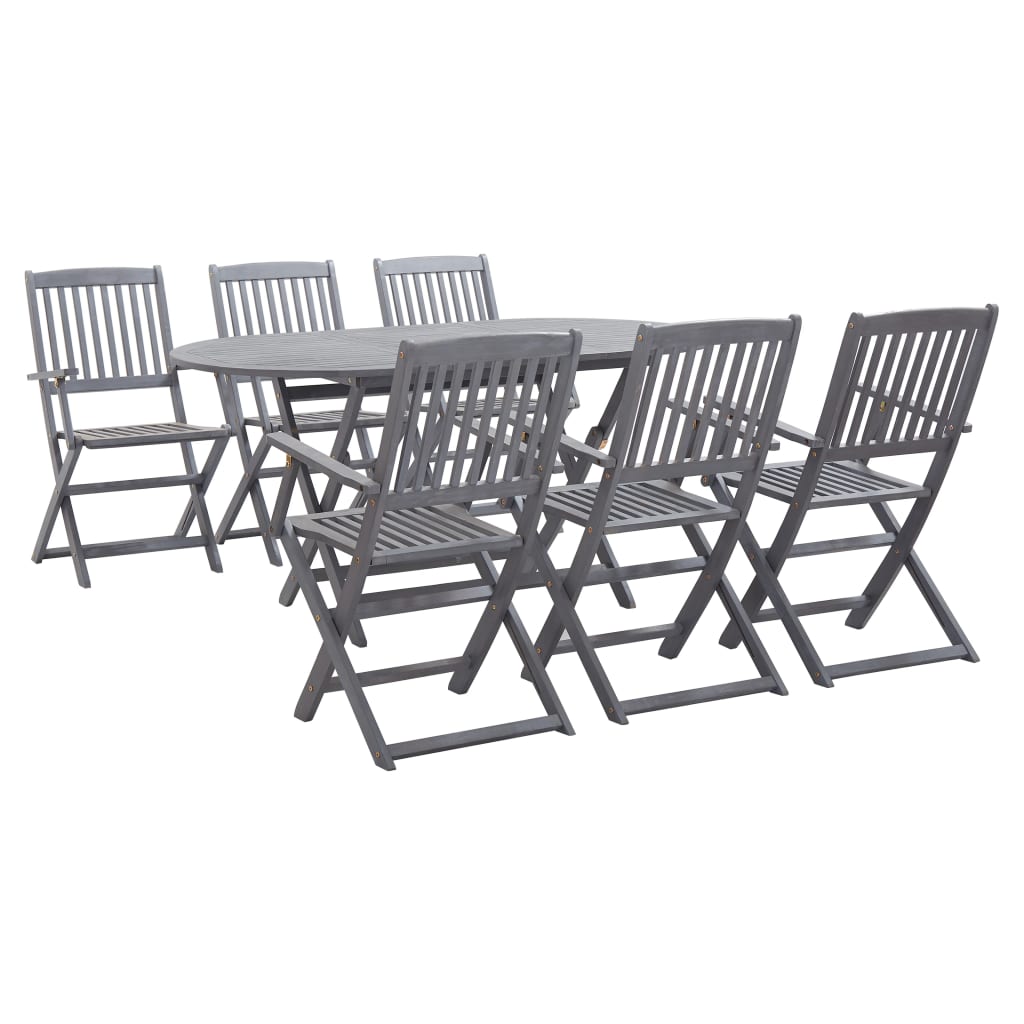 Set mobilier de gradina 7 piese, vidaXL, Lemn acacia, 160 x 85 x 75 cm, Gri