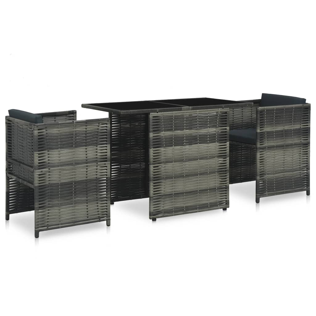 Set mobilier de gradina 3 piese masa cu scaune, vidaXL, Poliratan, 102 x 58 x 76 cm, Gri