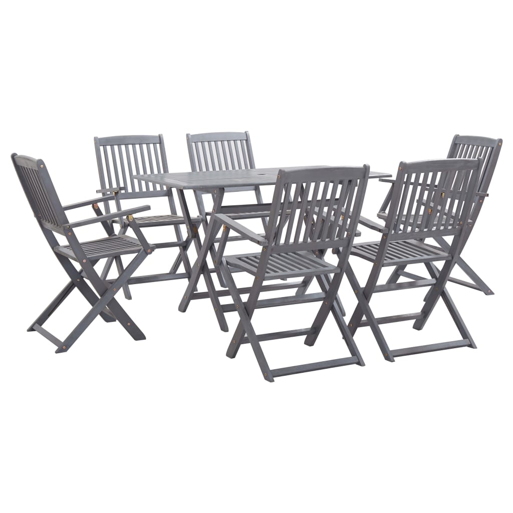 Set mobilier de gradina 7 piese - scaune pliabile, vidaXL, Lemn acacia, 160 x 85 x 75 cm, Gri