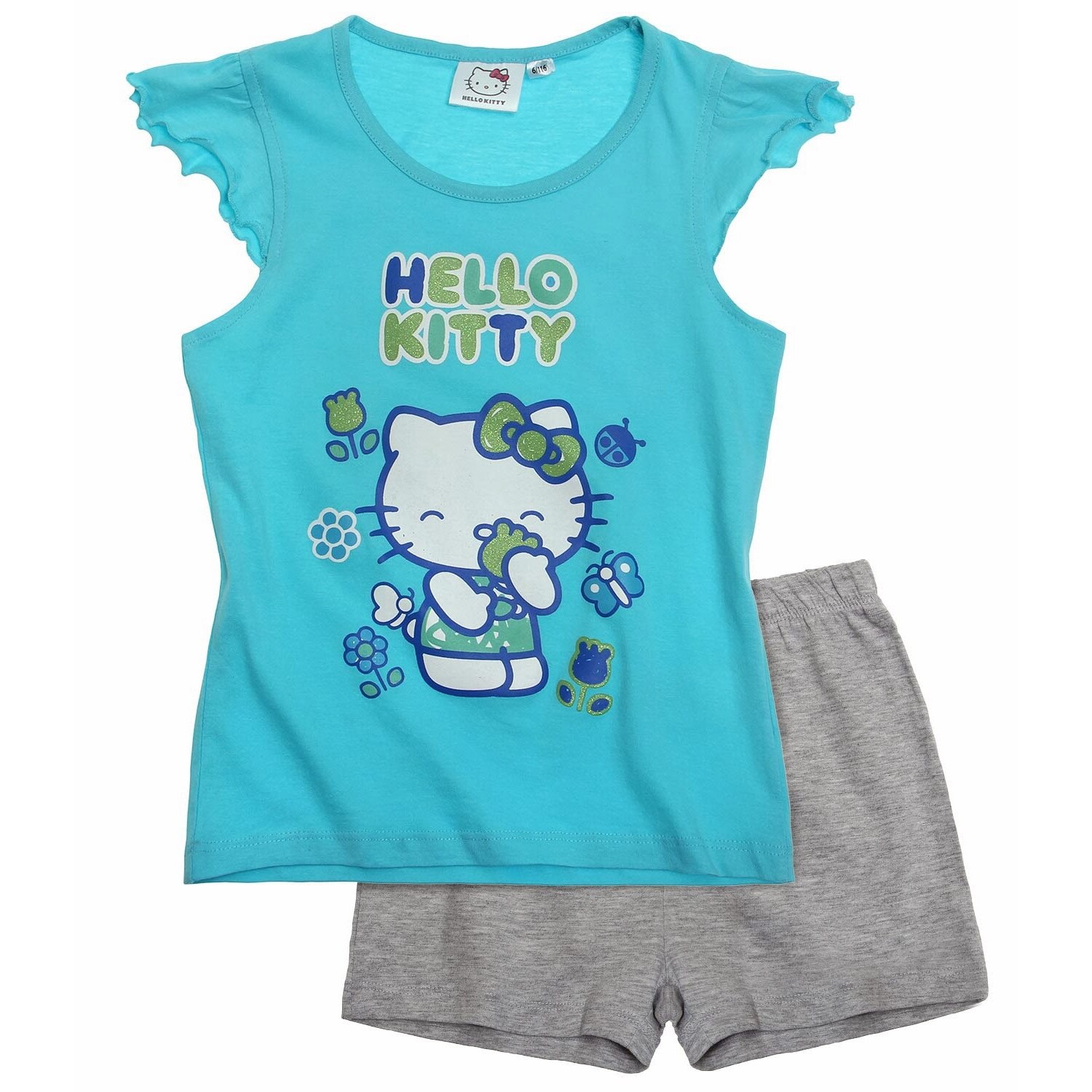 Pijama de vara Hello Kitty albastru/gri, 116 cm, 6 ani