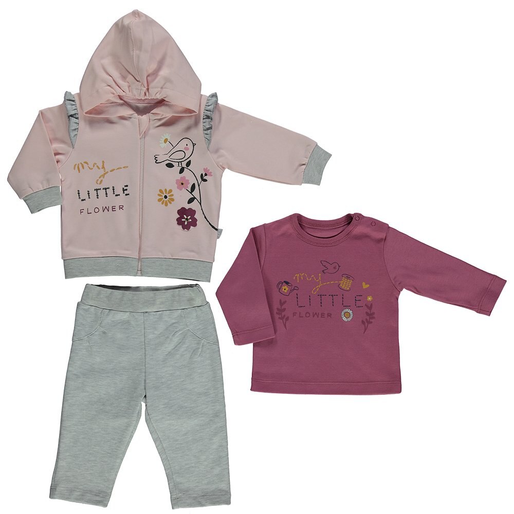 Set 3 piese, bumbac, Bebetto, Little Bird, Roz