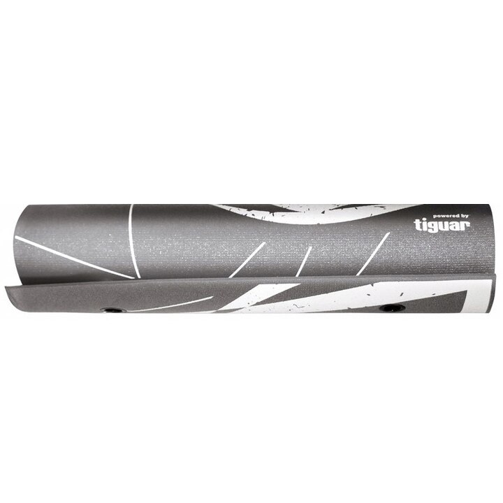 Тренировъчна постелка за йога, Tiguar, с халки за окачване, сива, 180 ...