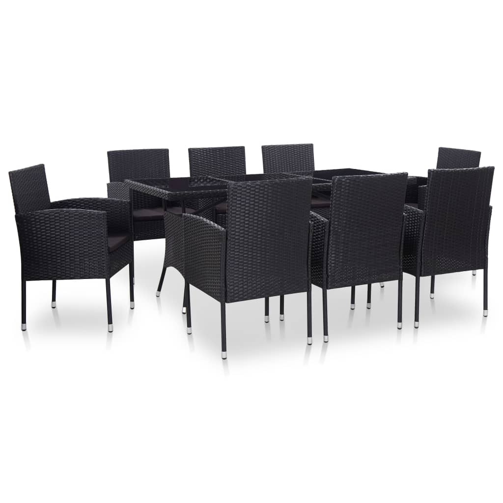 Set mobilier de gradina 9 piese masa cu scaune, vidaXL, Poliratan, 170 x 80 x 74 cm, Negru