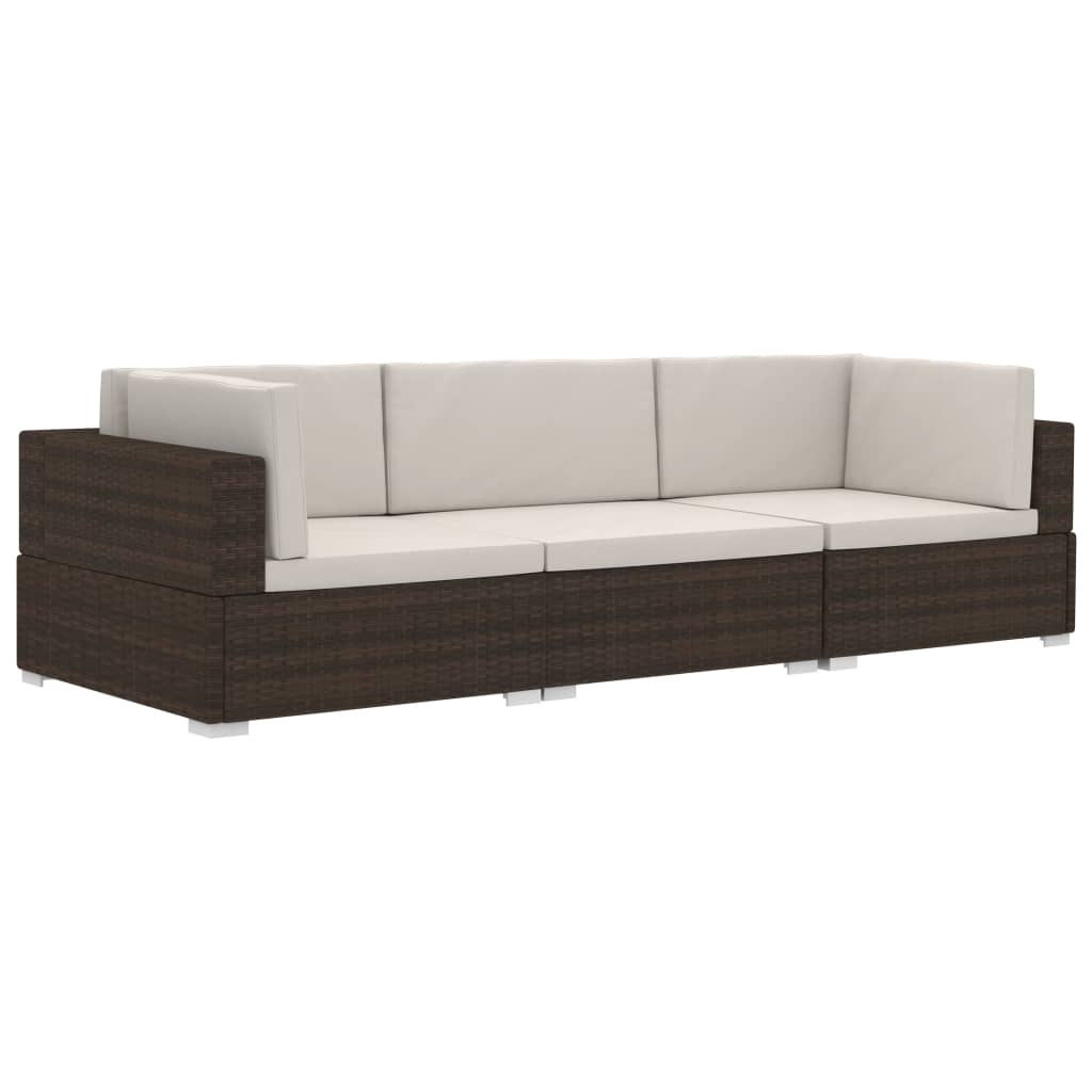 Set canapea de gradina din 3 piese cu perne vidaXL, Poliratan, 210 x 70 x 54 cm, Maro