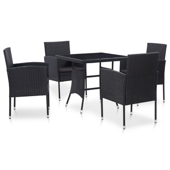 Set mobiler de gradina 5 piese masa cu scaune, vidaXL, Poliratan, 80 x 80 x 74 cm, Negru Set mobiler de gradina 5 piese masa cu scaune, vidaXL, Poliratan, 80 x 80 x 74 cm, Negru