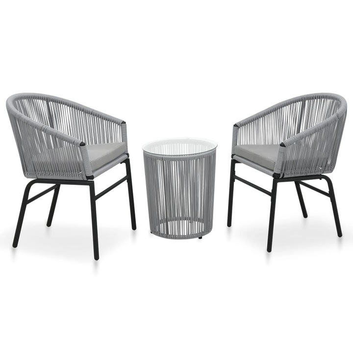 Set mobilier de bistro cu perne, vidaXL, 3 piese, gri, ratan PE, 12.9 kg 48140