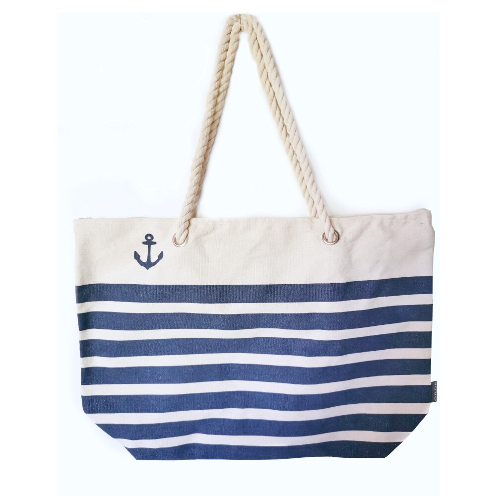 Geanta de vara STRIPES,albastru/bej, 49x36x14 cm
