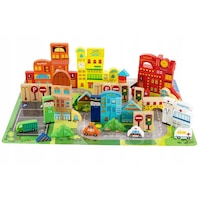 set de constructie oraselul vesel piese din lemn vopsea non-toxica covor tip puzzle 195 elemente stimuleaza creativitatea multicolor imagen 58_0_
0