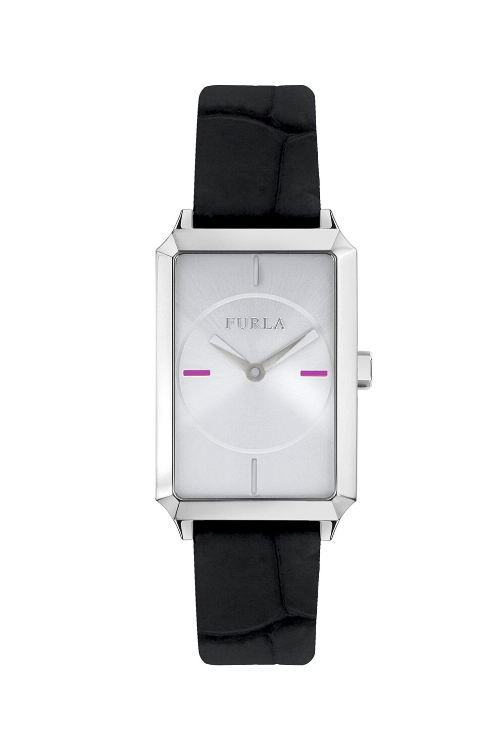 Furla, Ceas cu o curea de piele, Negru/Argintiu/Roz fandango
