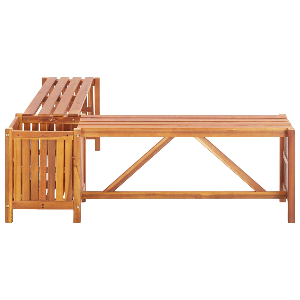 vidaXL tömör akácfa kerti sarokpad virágtartóval 117 x 117 x Tömör akácfa kerti pad 2 virágtartóval 150 x 30 x 40 cm