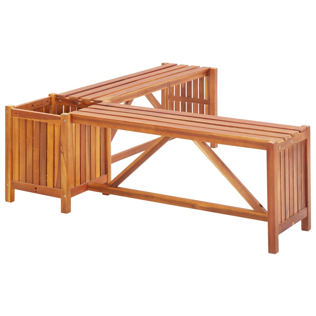 vidaXL tömör akácfa kerti sarokpad virágtartóval 117 x 117 x Tömör akácfa kerti pad 2 virágtartóval 150 x 30 x 40 cm