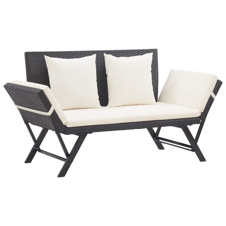 vidaXL fekete polyrattan kerti pad párnákkal 176 cm 46230