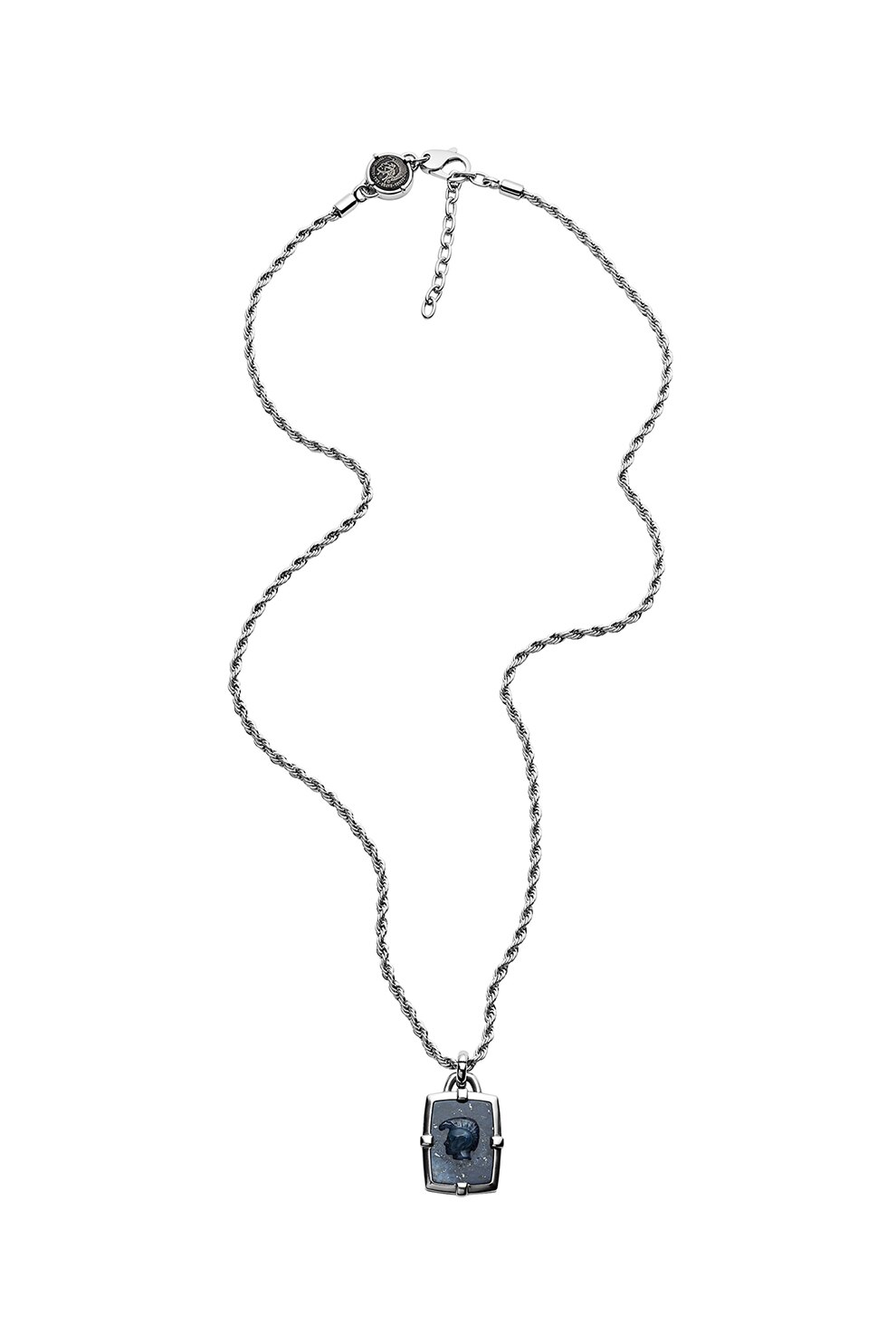 Diesel, Colier din otel inoxidabil cu pandantiv din piatra de sodalit, Argintiu
