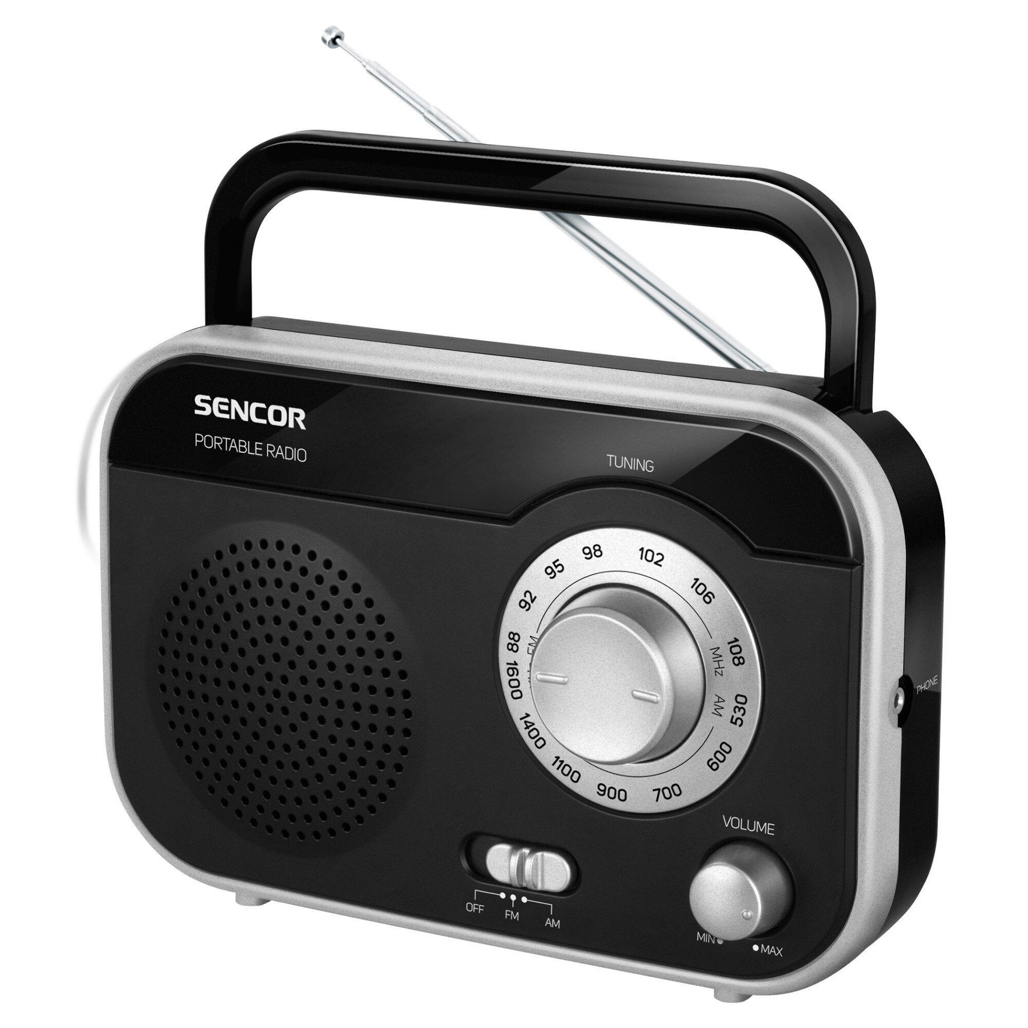Radio portabil Sencor SRD 210BS, 1W RMS, Am/FM/negru