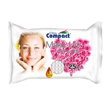 Servetele demachiante trandafir si vitamina E, Ultra Compact, 25 buc Servetele demachiante trandafir si vitamina E, Ultra Compact, 25 buc