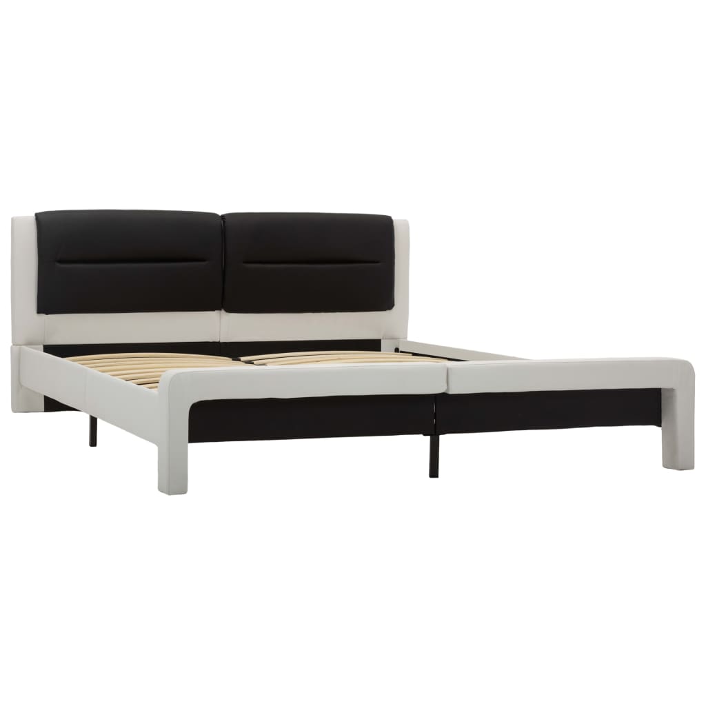 Cadru de pat dublu, tapitat, vidaXL, Piele artificiala/MDF, 180 x 200 cm, Alb si negru