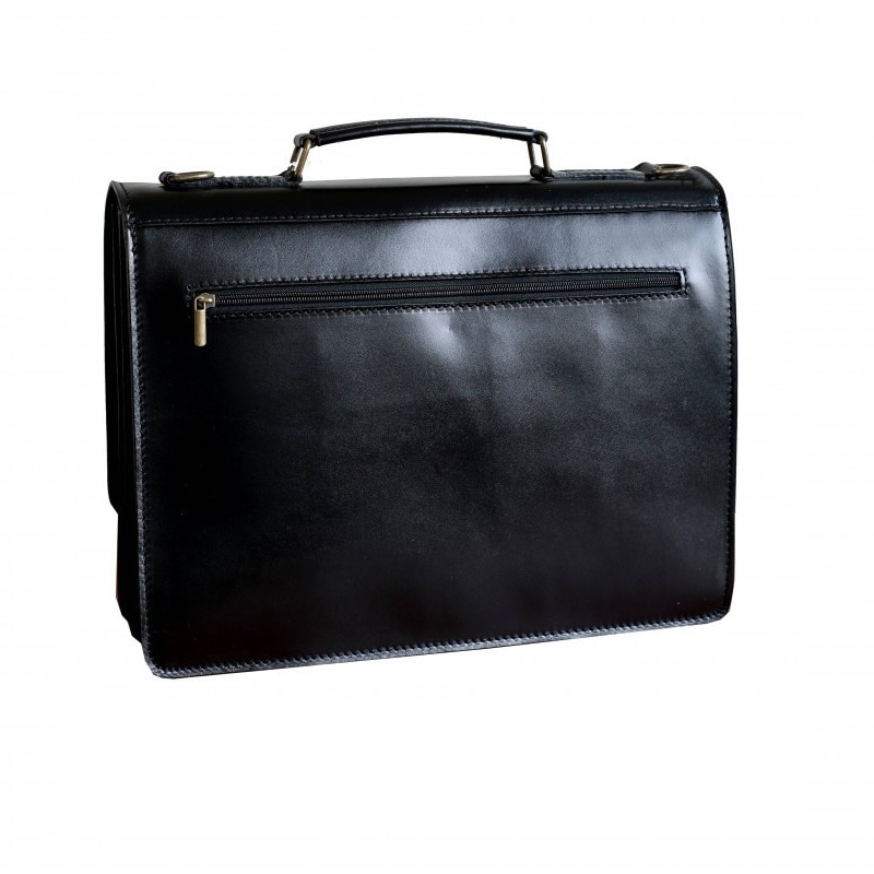 Servieta office din piele naturala 332, NEGRU, portlaptop
