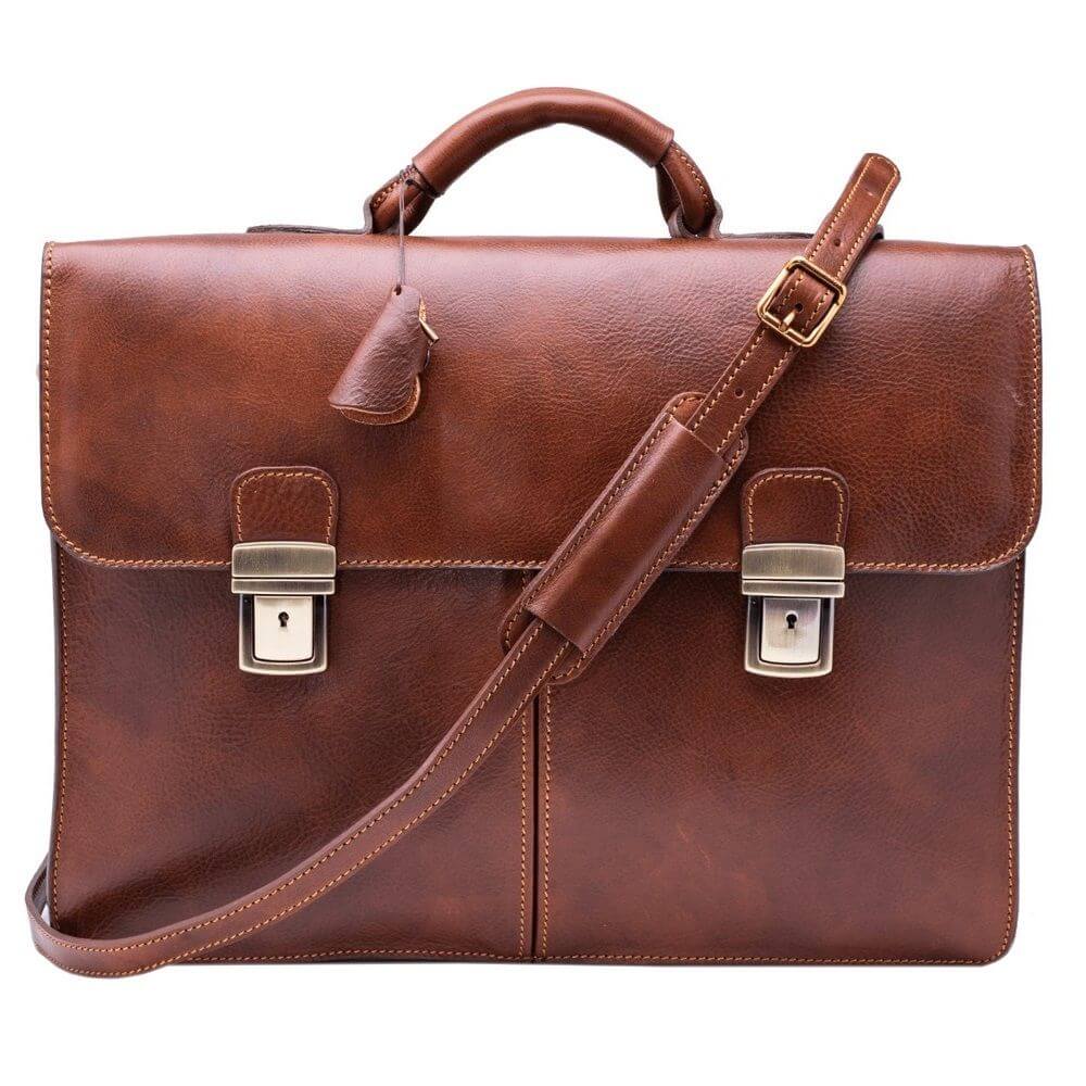 Servieta business eleganta, din piele naturala vachetta „superior” N4508A, coniac, portlaptop